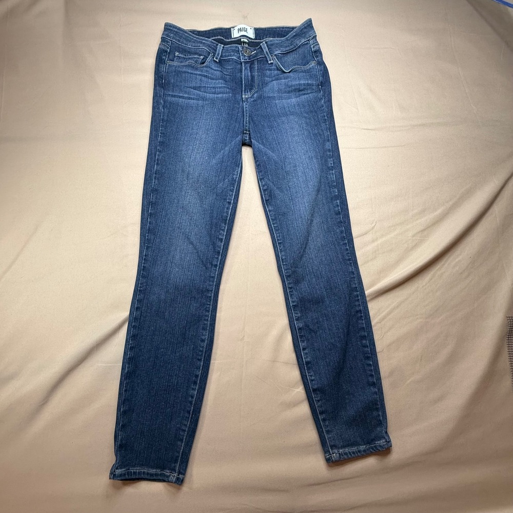 Paige Denim Womens Skinny Jeans Dark Wash Blue Size 28 Stretch Mid Rise
